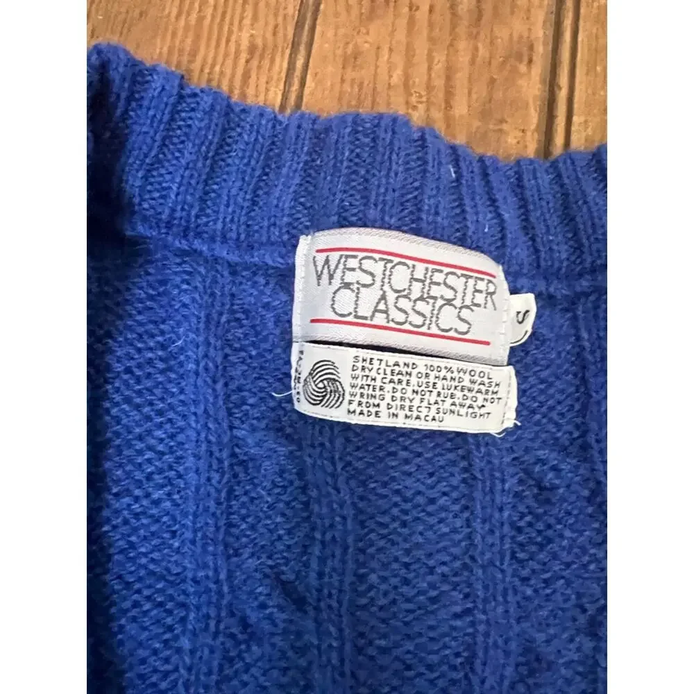 Vintage men’s classic sweater vest Cable Knit V-Neck wool Royal Blue size s